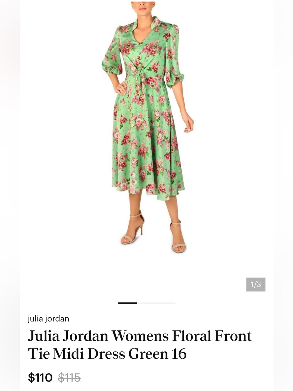 julia jordan Mint Green Floral Wrap Midi Dress NWT
